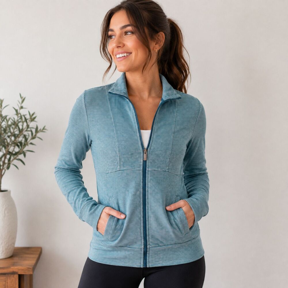 RBX Live Life Active Jacket S/P Teal Blue Full Zip Stretch Athleisure Pockets